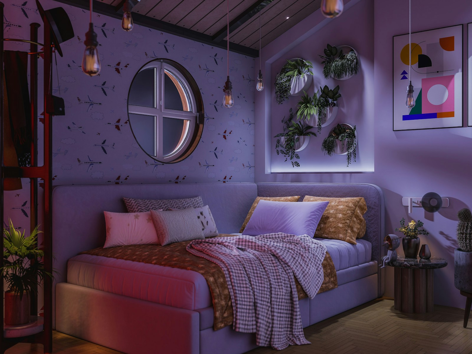 Quarto aesthetic estilo Geração Z com decoração artística e plantas